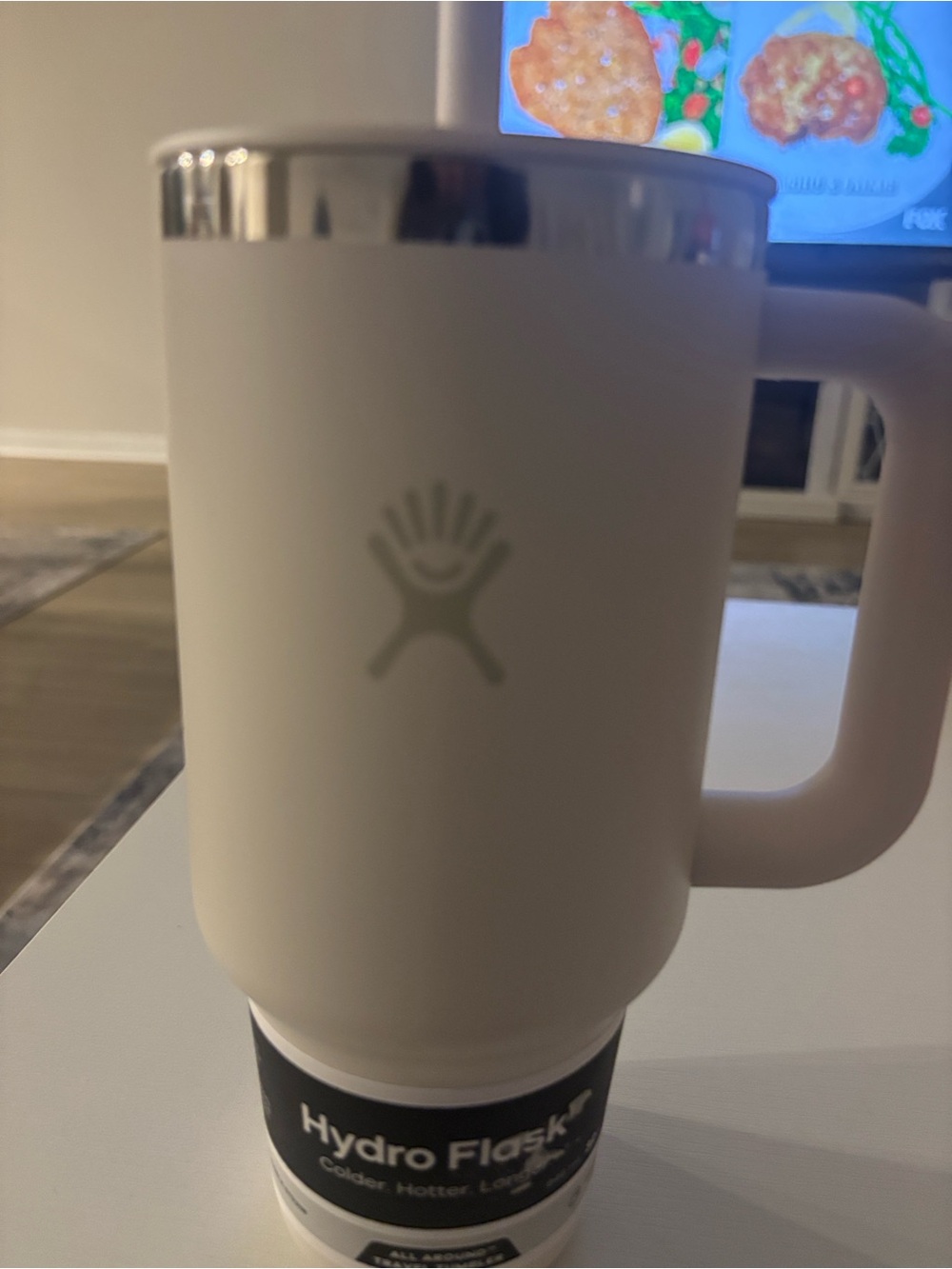 Hydro Flask White Mug Silver Rim